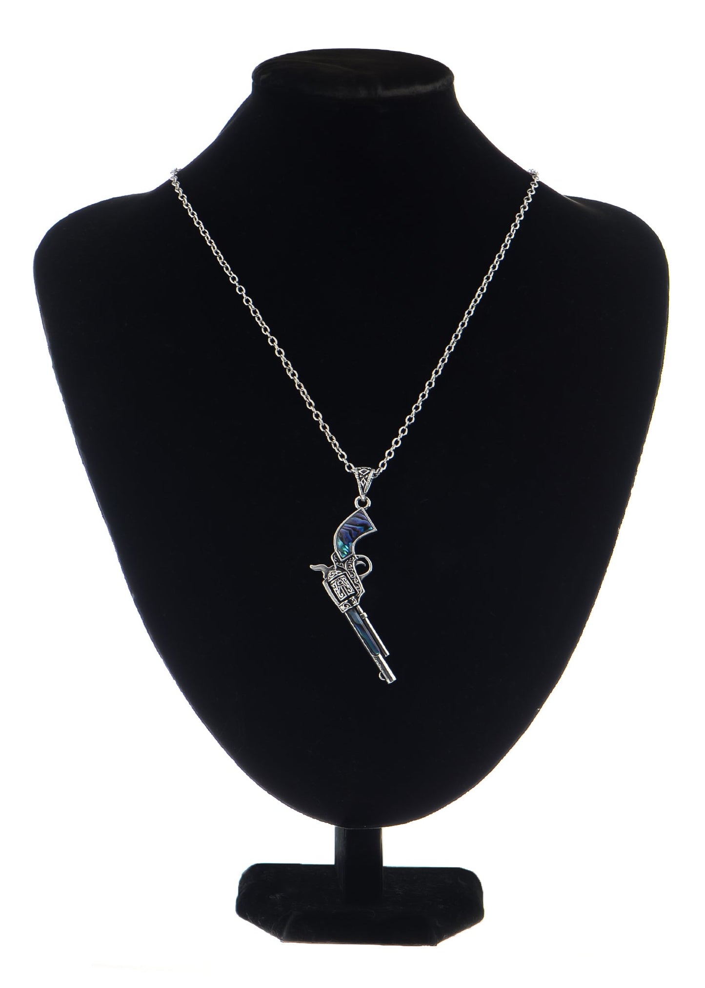 Alilang Antiqued Silvery Tone Abalone Shell Revolver Pistol Gun Pendant Necklace for Women Men