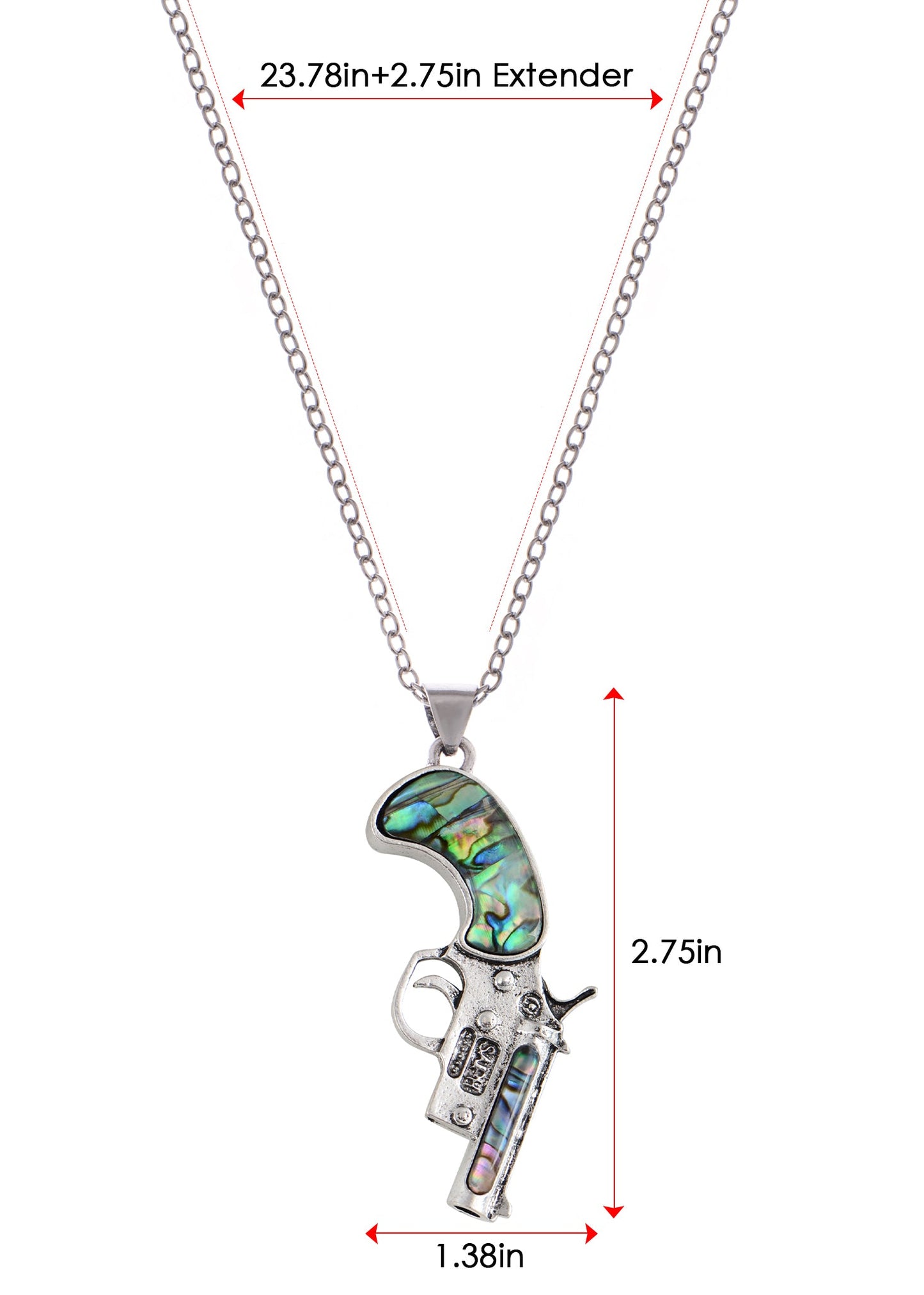 Alilang Antiqued Silvery Tone Abalone Shell Revolver Pistol Gun Pendant Necklace for Women Men