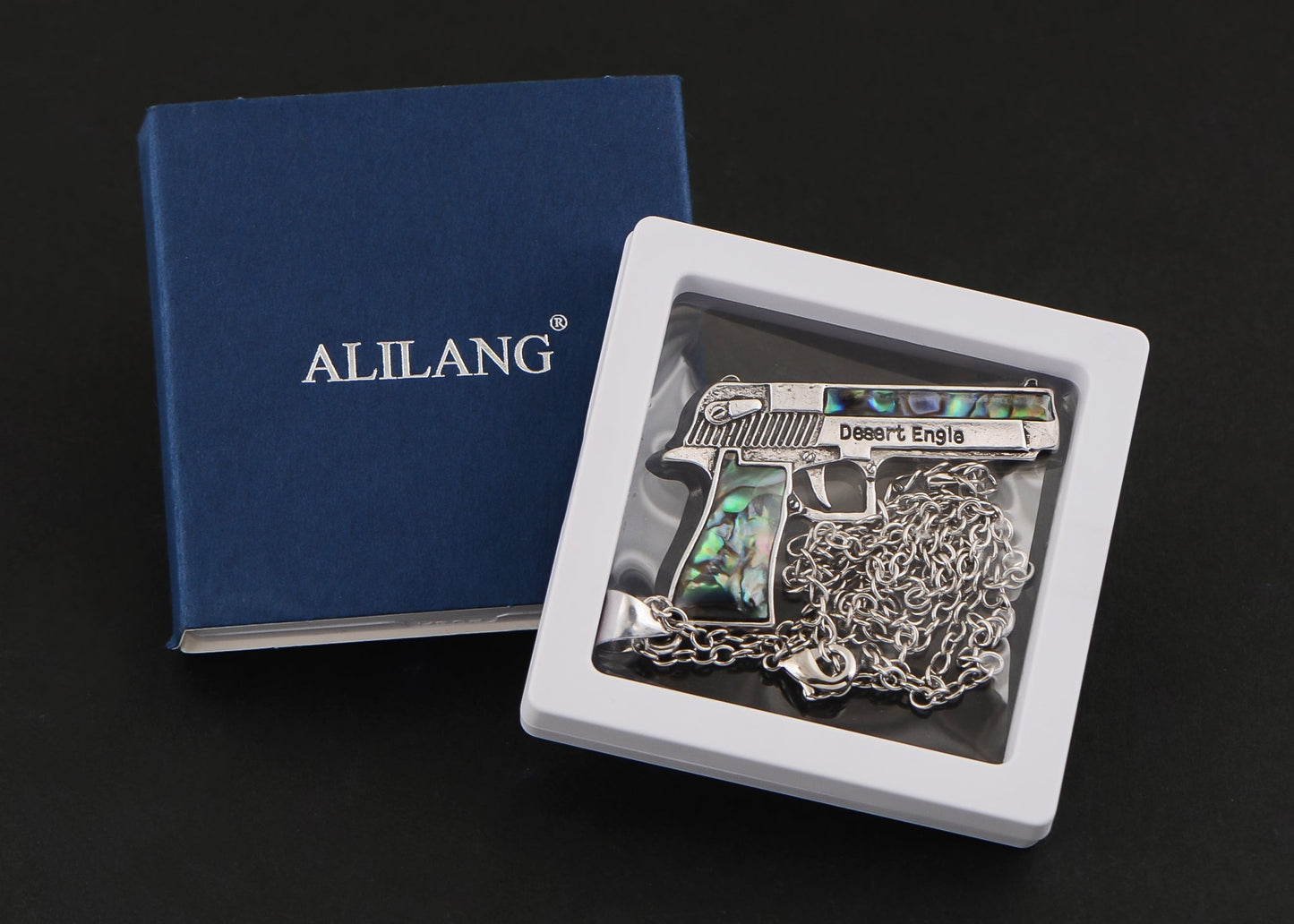 Alilang Antiqued Silvery Tone Abalone Shell Revolver Pistol Gun Pendant Necklace for Women Men