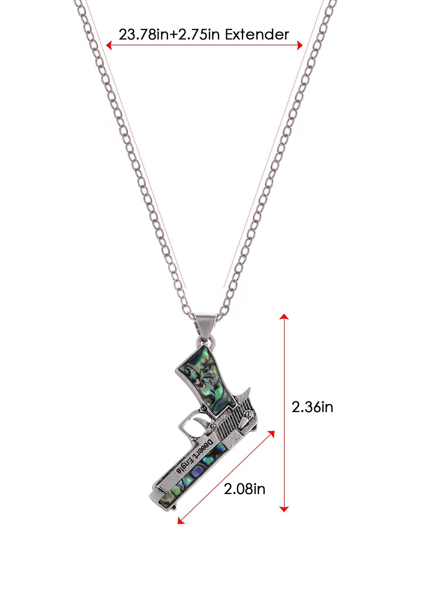 Alilang Antiqued Silvery Tone Abalone Shell Revolver Pistol Gun Pendant Necklace for Women Men