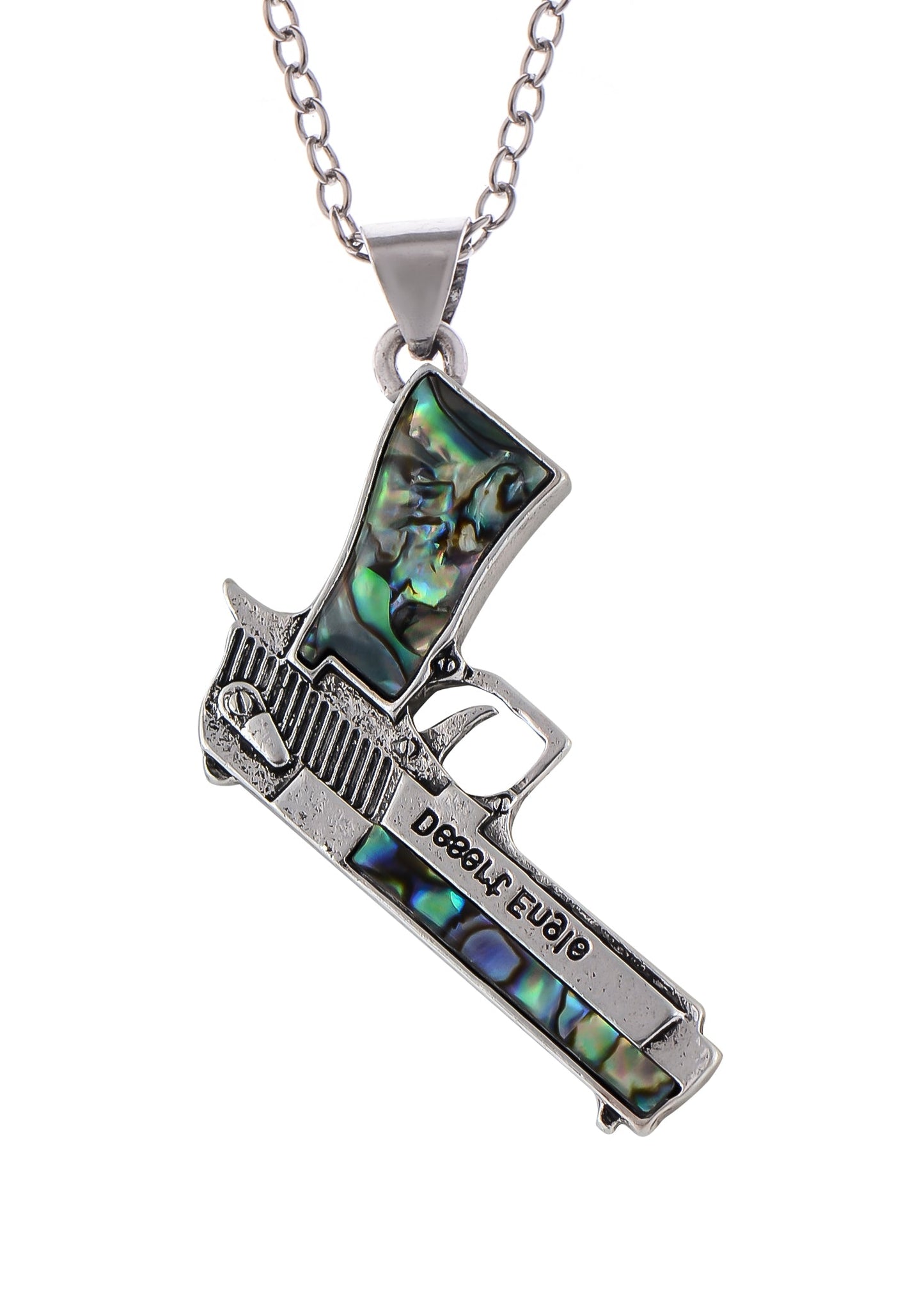Alilang Antiqued Silvery Tone Abalone Shell Revolver Pistol Gun Pendant Necklace for Women Men