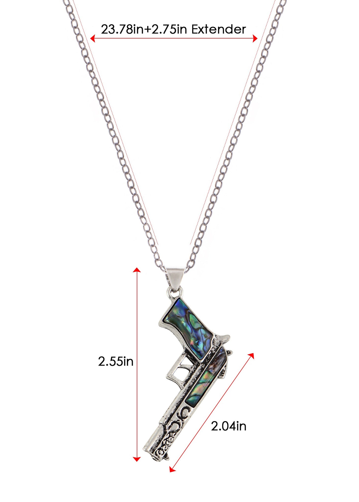 Alilang Antiqued Silvery Tone Abalone Shell Revolver Pistol Gun Pendant Necklace for Women Men