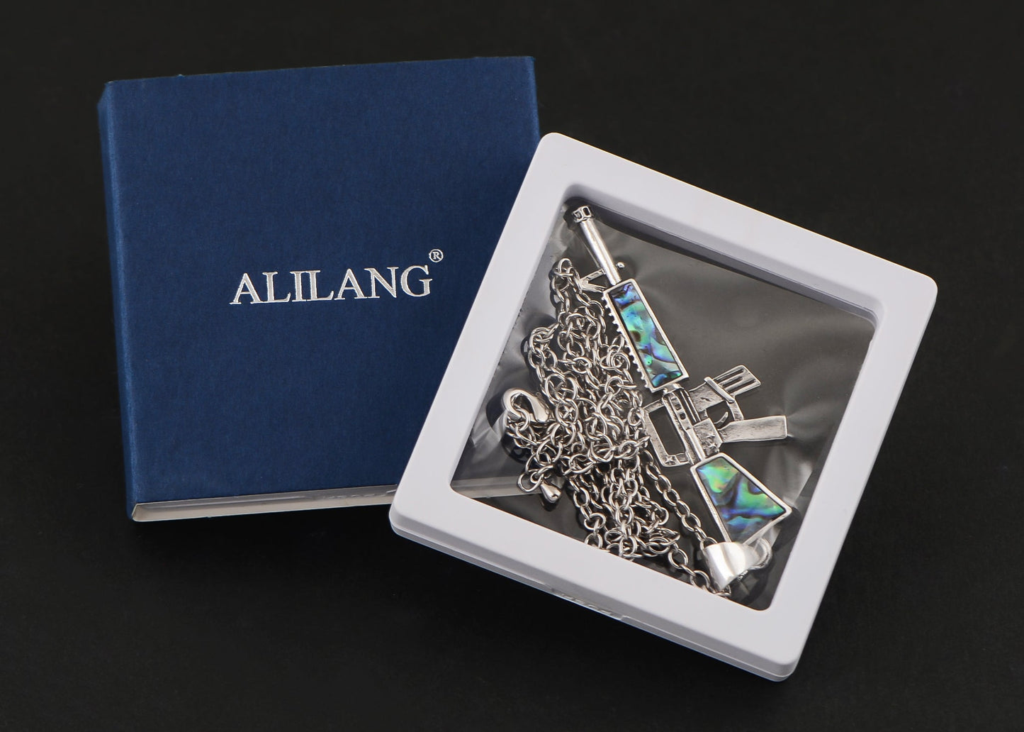 Alilang Antiqued Silvery Tone Abalone Shell Revolver Pistol Gun Pendant Necklace for Women Men