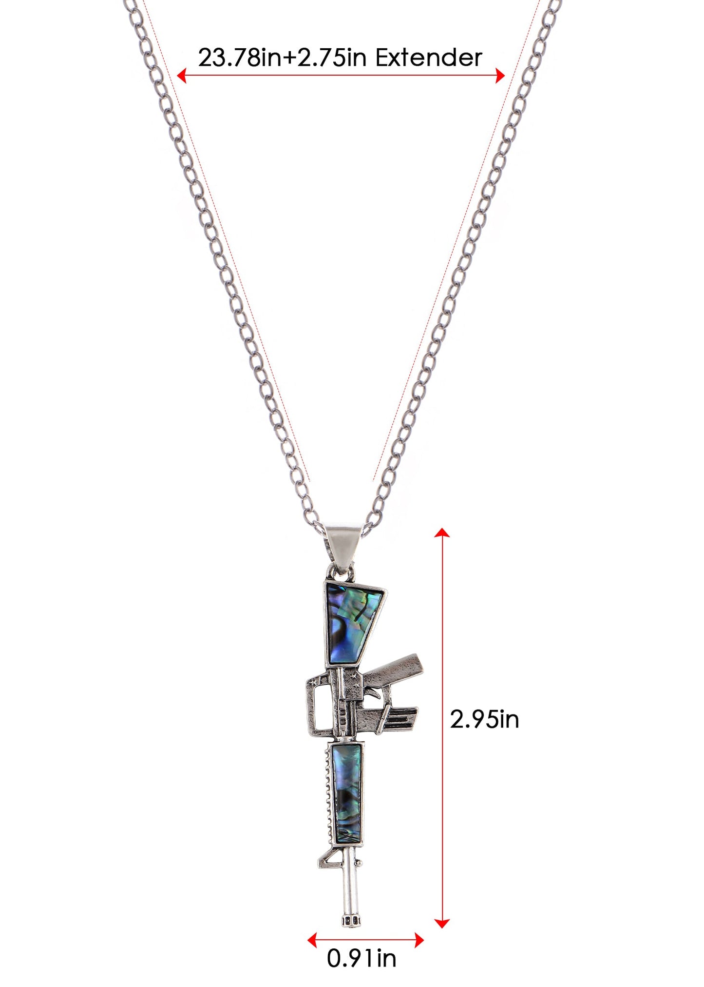 Alilang Antiqued Silvery Tone Abalone Shell Revolver Pistol Gun Pendant Necklace for Women Men