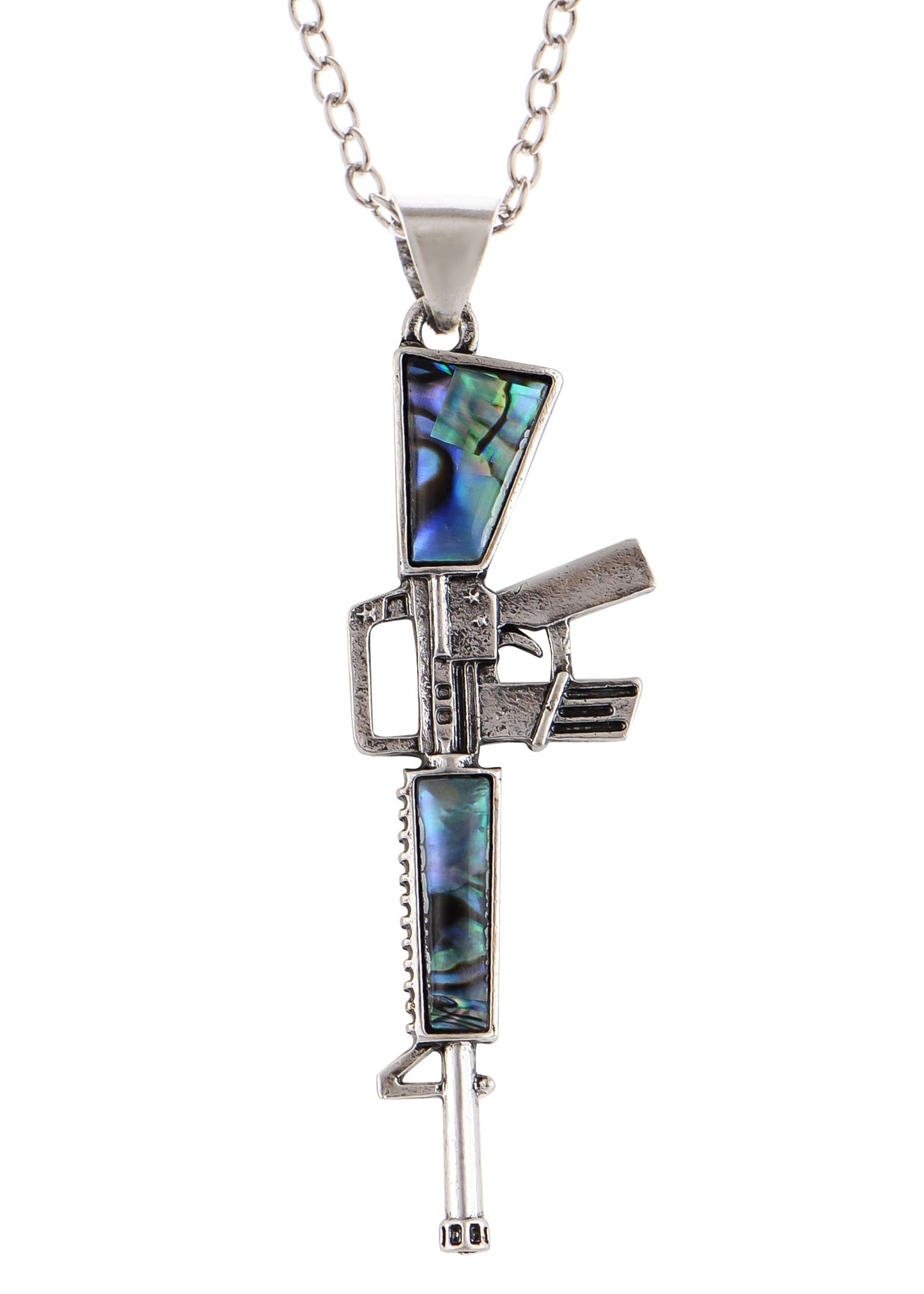 Alilang Antiqued Silvery Tone Abalone Shell Revolver Pistol Gun Pendant Necklace for Women Men