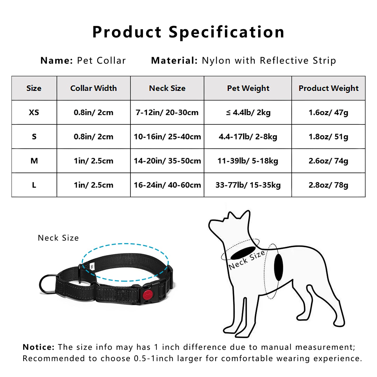 Dog Collar Adjustable Reflective Comfort Nylon Pet Collars for All Breeds