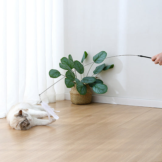 Cat Feather Teaser Toy with Suction Cup Base - Interactive Wand Toy with Bell for Indoor Cats & Kittens