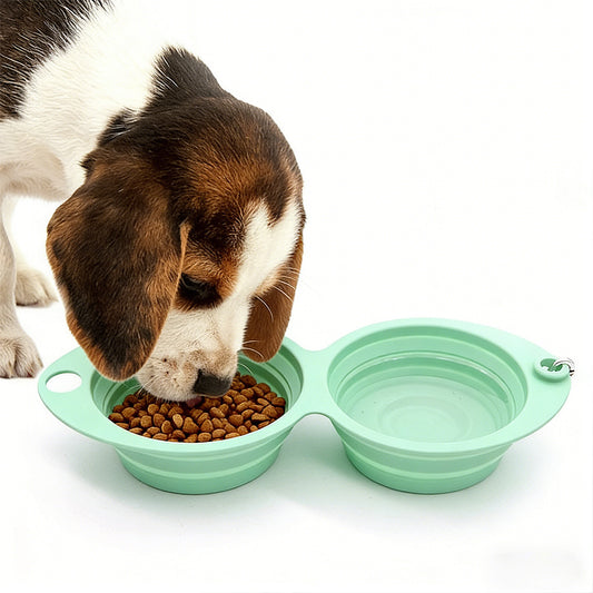 Collapsible Silicone Double Pet Bowl with Clip, Lightweight Travel Food and Water Feeder