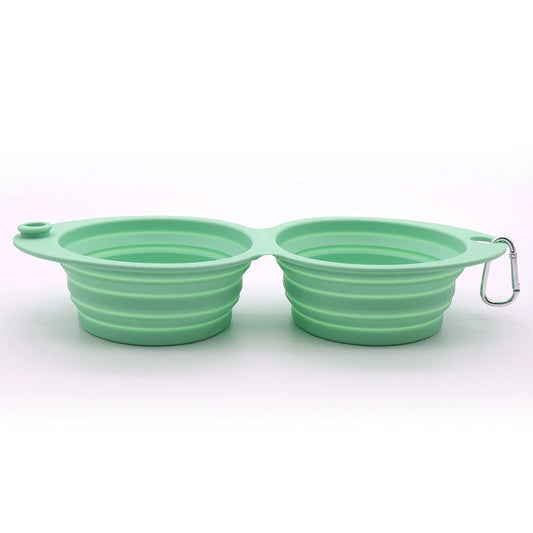 Collapsible Silicone Double Pet Bowl with Clip, Lightweight Travel Food and Water Feeder