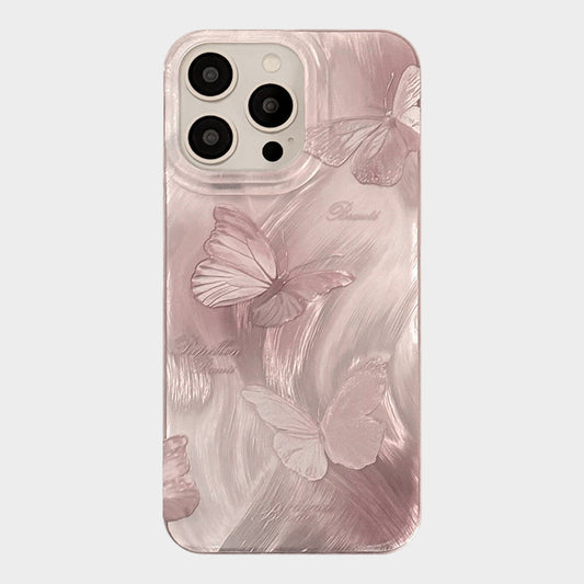 Butterfly Embossed Phone Case with Soft Wave Texture and Semi Translucent Finish