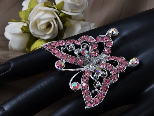 Iridescent Pink Butterfly Heart Ring