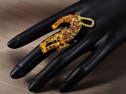 Fierce Prowling Crouching Topaz Red Eye Kitty Cat Ring