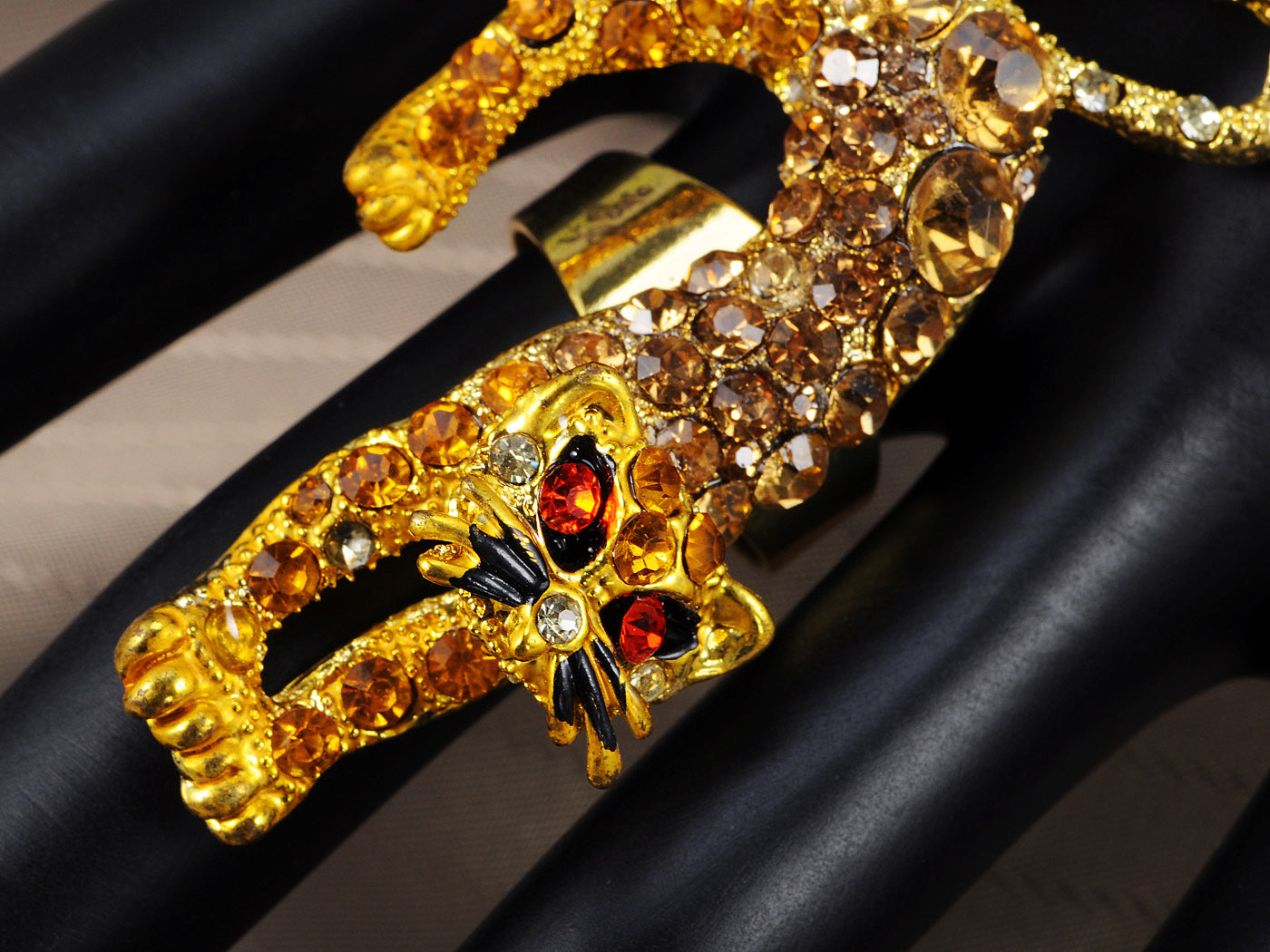 Fierce Prowling Crouching Topaz Red Eye Kitty Cat Ring
