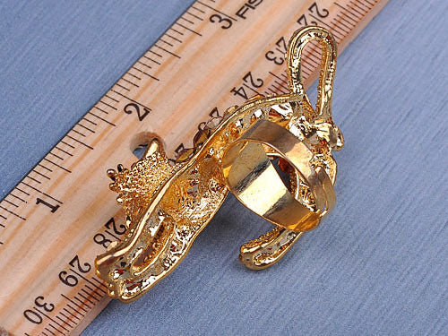 Fierce Prowling Crouching Topaz Red Eye Kitty Cat Ring