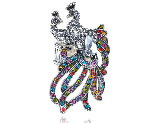 Multicolored Colorful Peacock Feather Ring