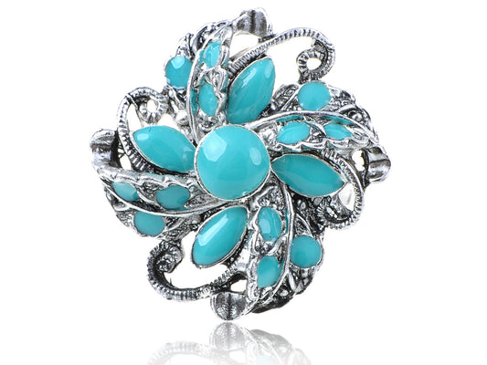 Turquoise Abstract Floral Flower Ring