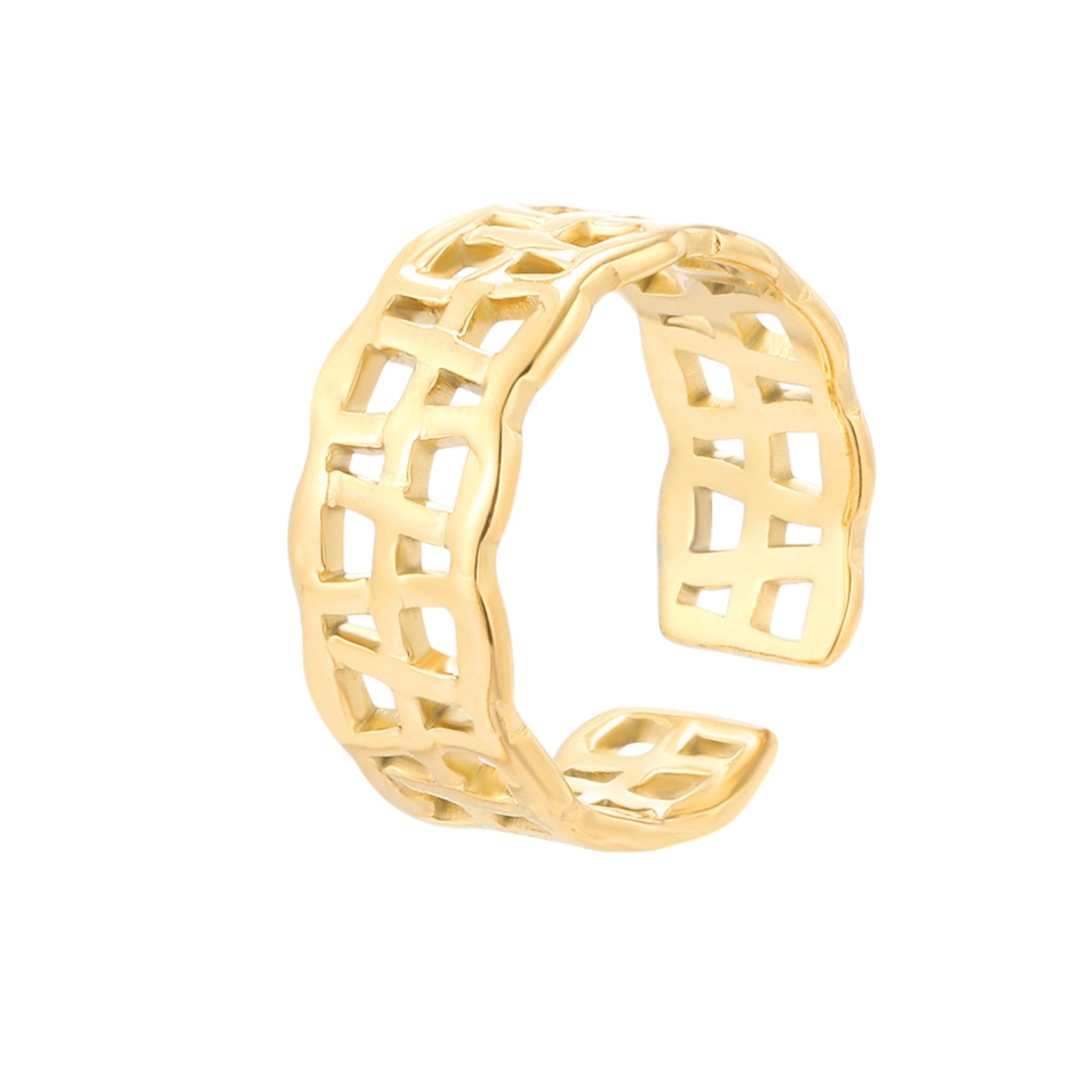 Palace Style Adjustable Chunky 18K Gold Open Ring Plated Hammered Dome Statement Jewelry