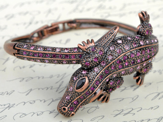 Copper Amethyst Colored Alligator Crocodile Bangle Bracelet