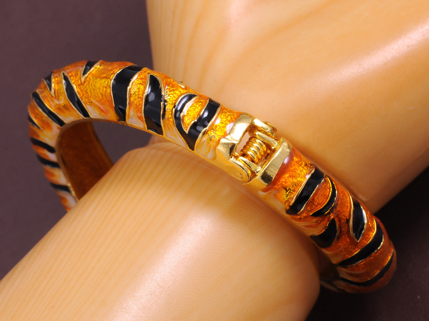 Orange Enamel Twin Tiger Cuff Bangle Bracelet