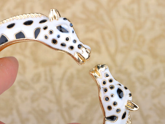 White And Black Enamel Twin Giraffe Cuff Bangle Bracelet