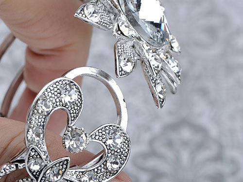 Floral Twist Big Aurora Borealis Flower Statement Bangle Cuff Bracelet