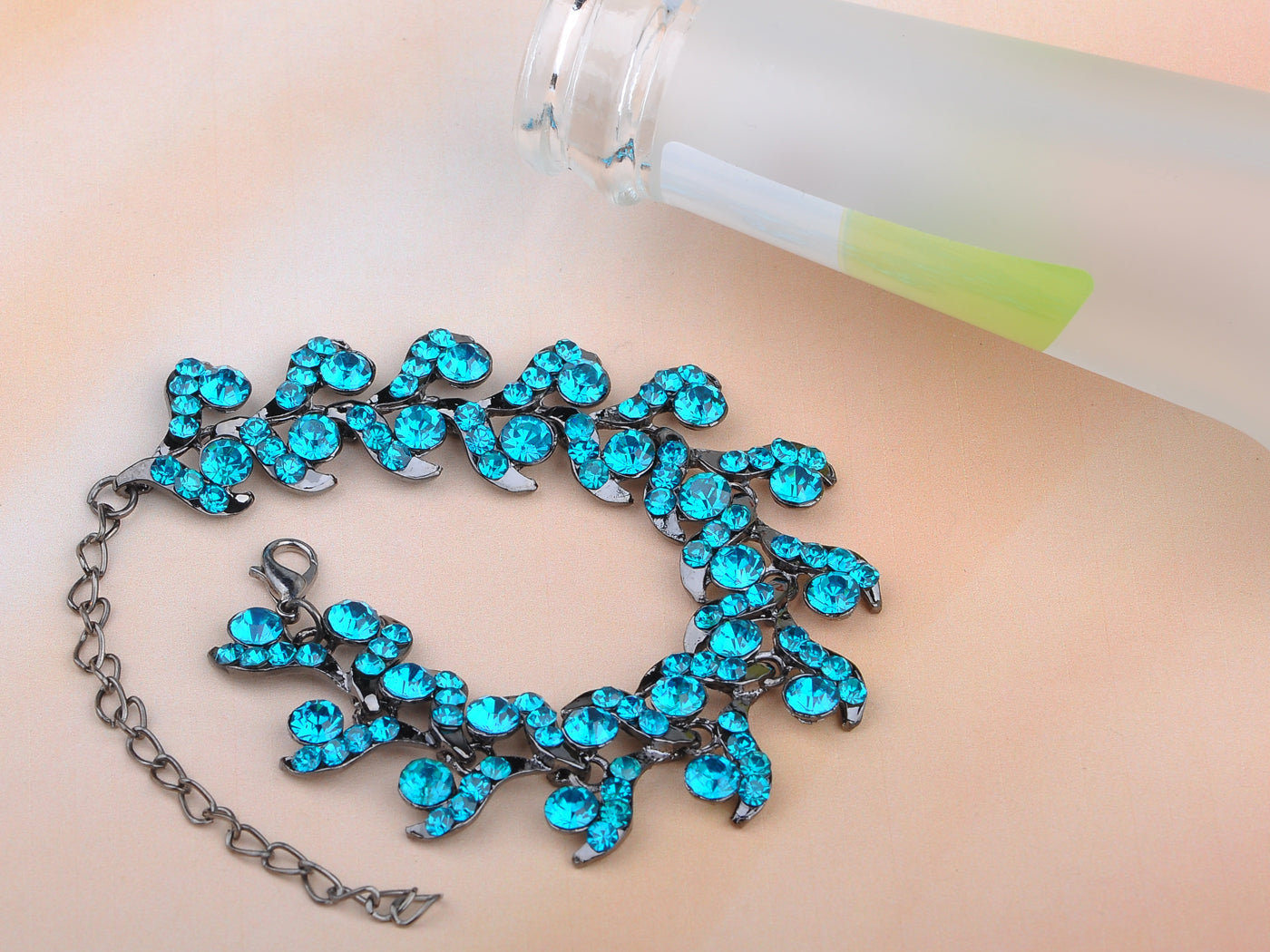 Gun Sapphire Twist Leaf Design Bracelet