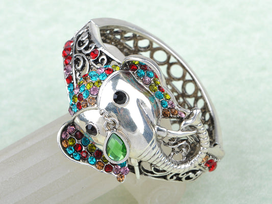 Multi Colored Colorful Elephant Filigree Bangle Bracelet Cuff