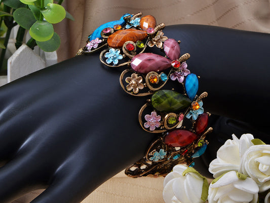 Fun Colorful Bead Butterfly Dragonfly Flower Garden Bracelet Bangle Cuff