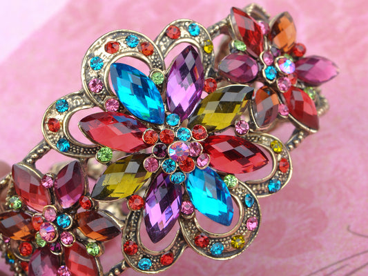 Rainbow Colorful Jewel Gem Flower Star Bracelet Bangle Cuff