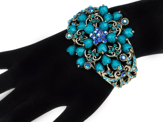 Fun Turquoise Bead Flower Design Bracelet Bangle