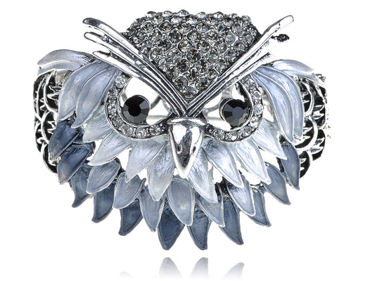 Ombre Grey Wise Owl Bird Face Head Bangle Bracelet