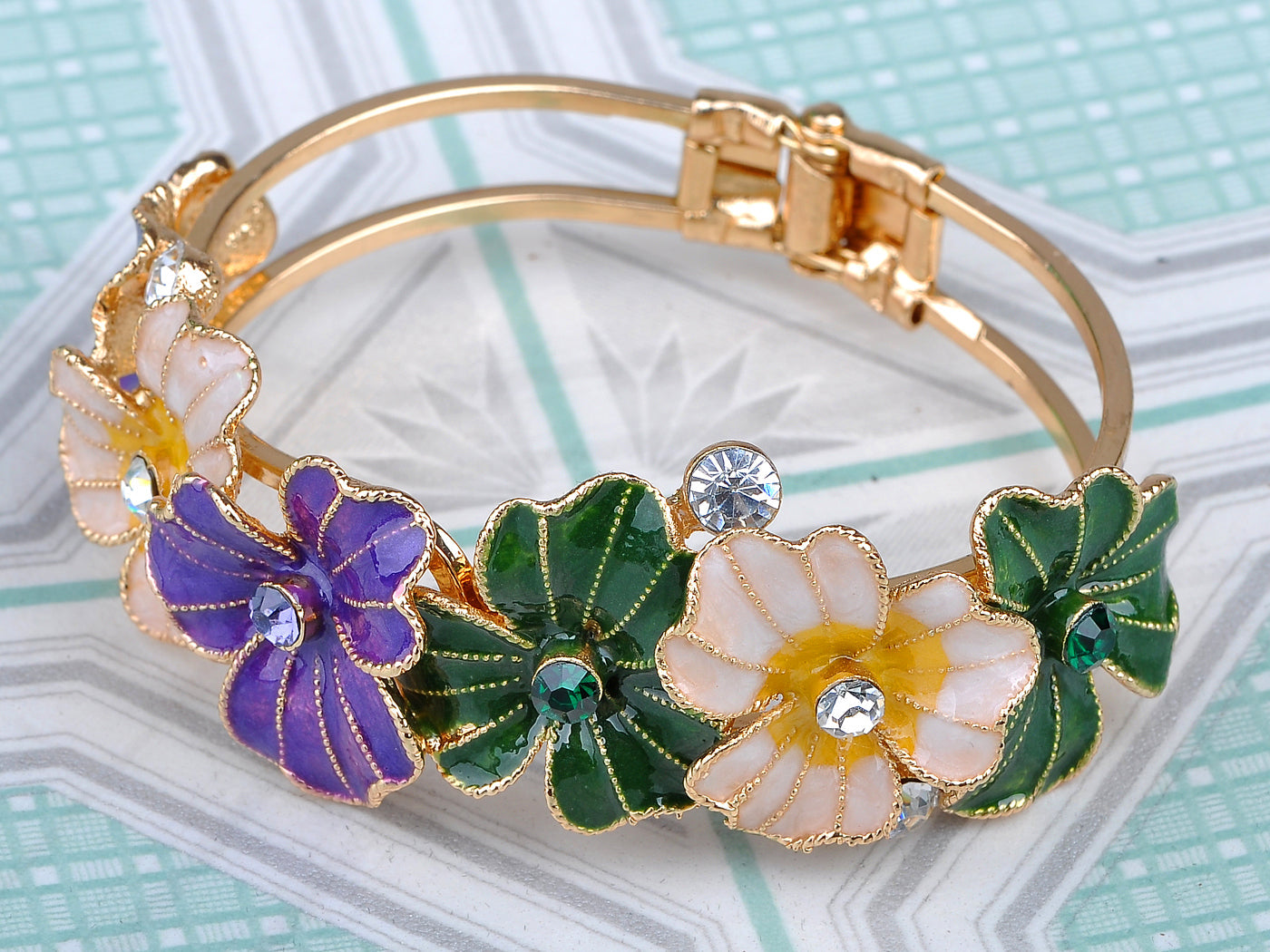 Multicolor Abstract Butterfly Insect Flower Garden Bangle Cuff Bracelet