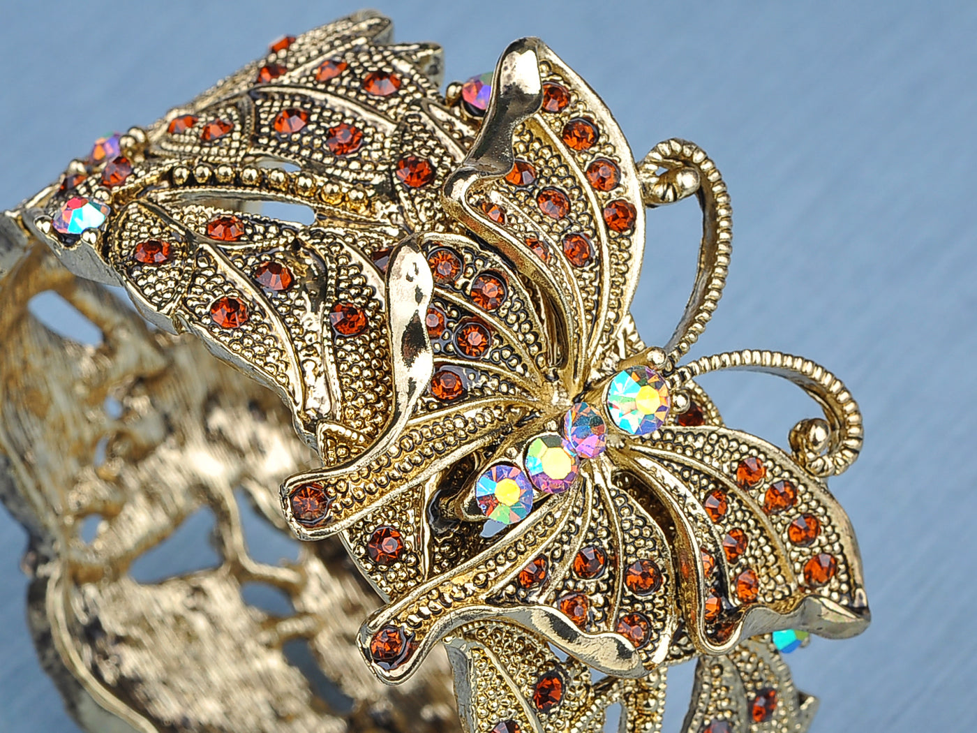 Topaz Iridescent Color Swallowtail Butterfly Insect Cuff Bangle Bracelet