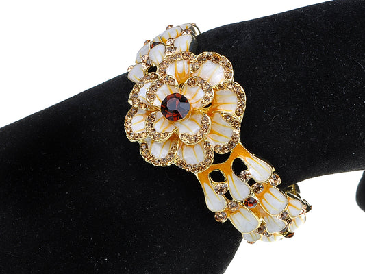 Enamel Painted Topaz Spring Flower Bracelet Bangle Cuff