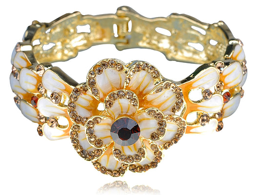 Enamel Painted Topaz Spring Flower Bracelet Bangle Cuff