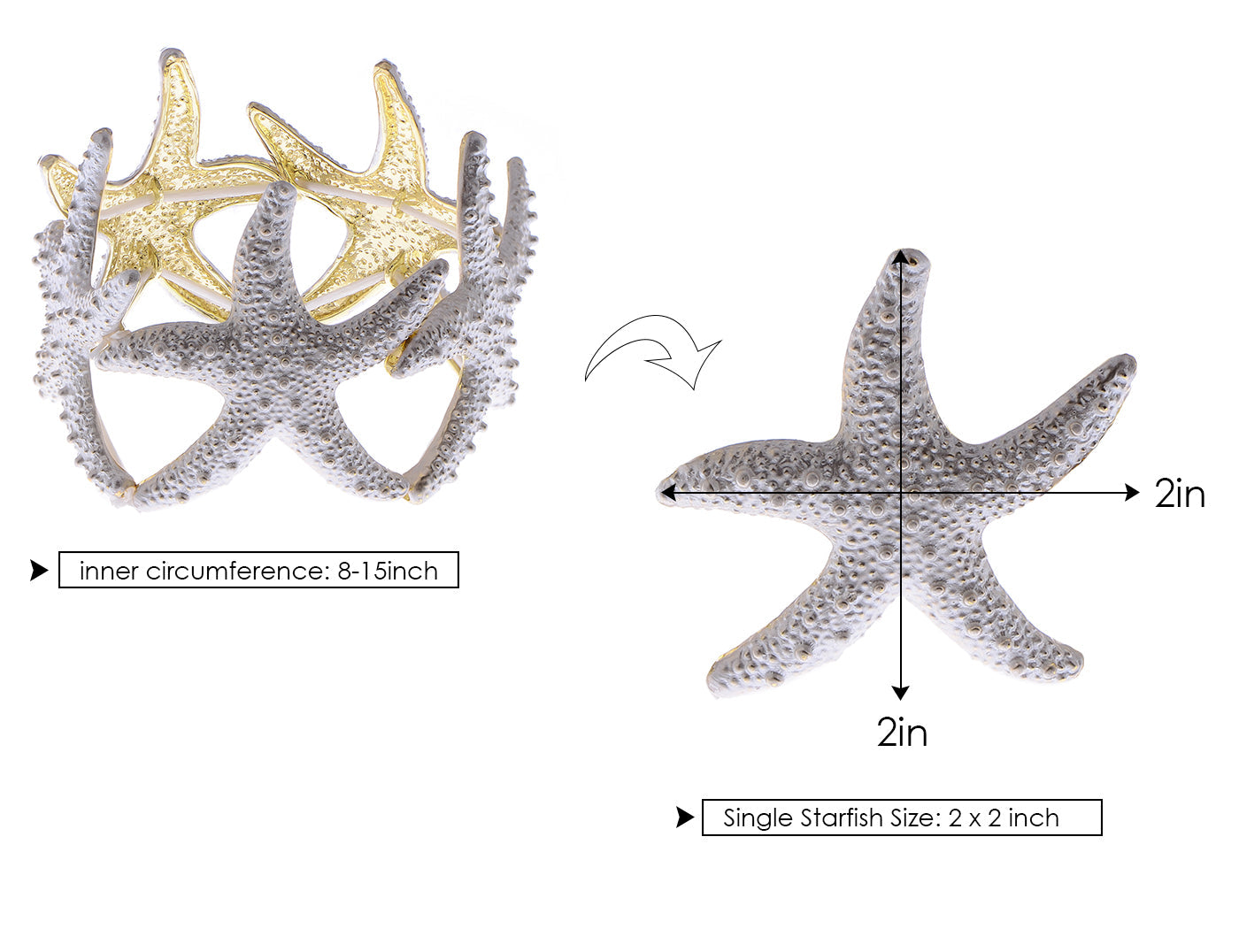 Gold Textured Starfish Stretch Bangle Cuff Statement Bracelet