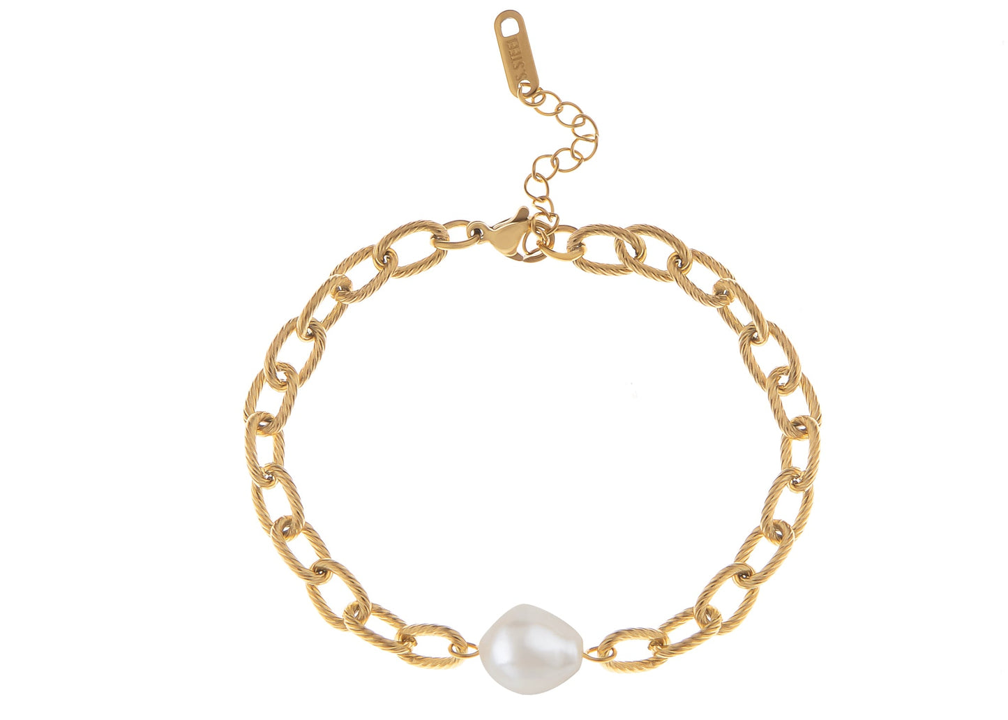 18K Gold-Plated Pearl Link Bracelet - Stainless Steel Pearl Bead Chain Bracelet Boho Chic Jewelry for Valentine's Day Birthdays