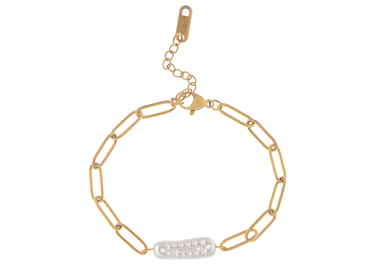 18K Gold-Plated Pearl Link Bracelet - Stainless Steel Pearl Bead Chain Bracelet Boho Chic Jewelry for Valentine's Day Birthdays