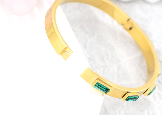 18K Gold Plated Bangle Bracelets for Women with Cubic Zirconia Stainless Steel Friendship Bracelet Jewelry for Christmas