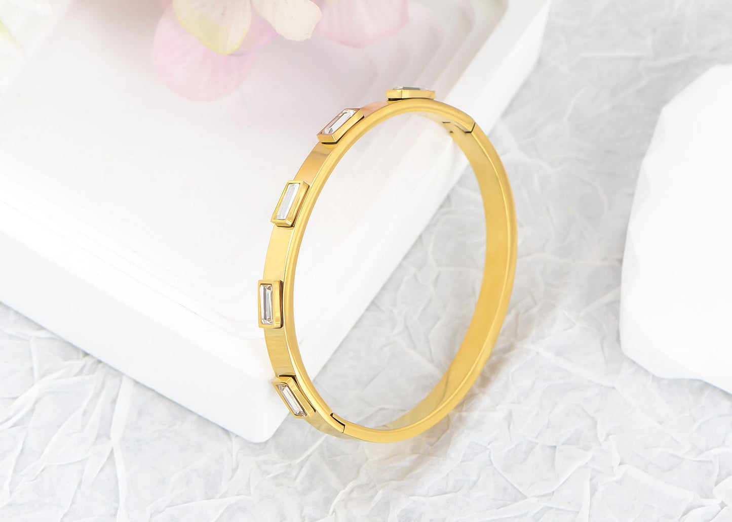 18K Gold Plated Bangle Bracelets for Women with Cubic Zirconia Stainless Steel Friendship Bracelet Jewelry for Christmas