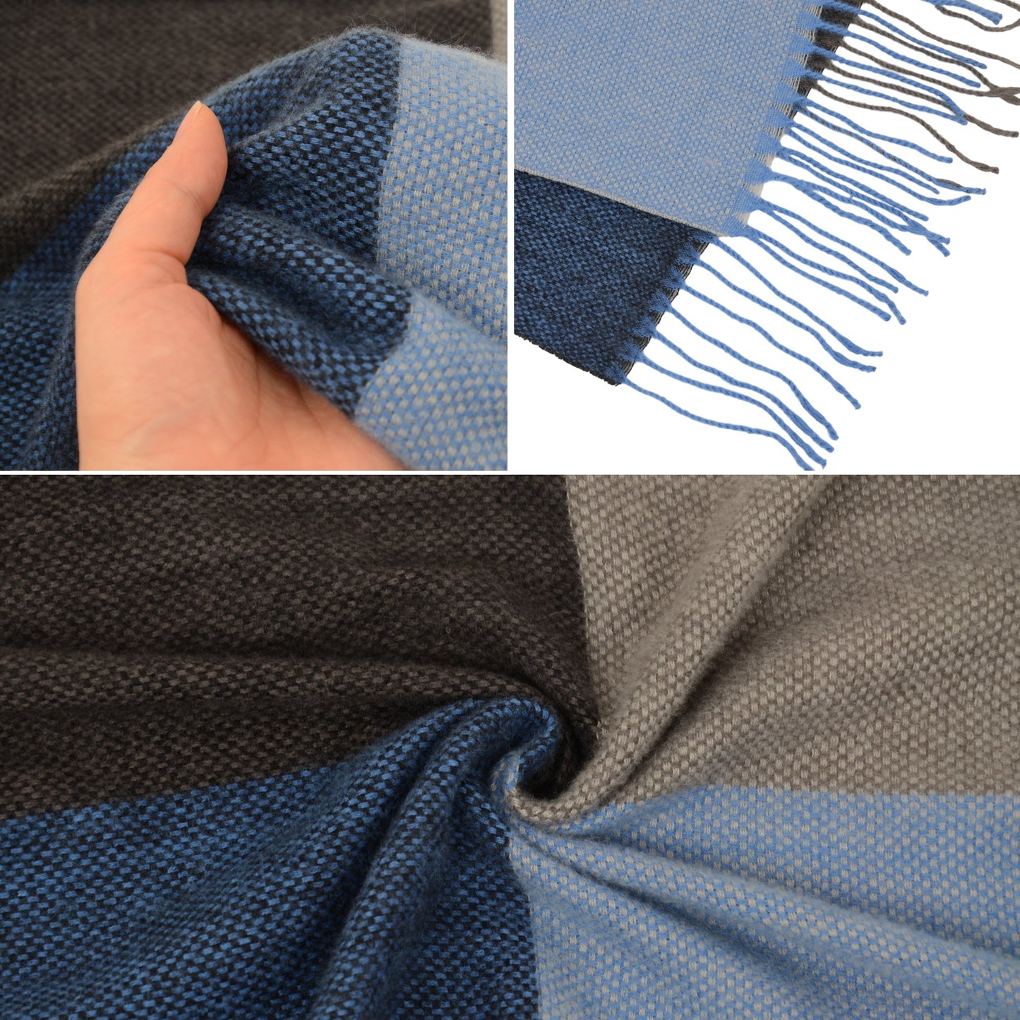 Cashmere Feel Winter Scarf Lightweight Striped Tassel Wrap Shawl Scarves for Men