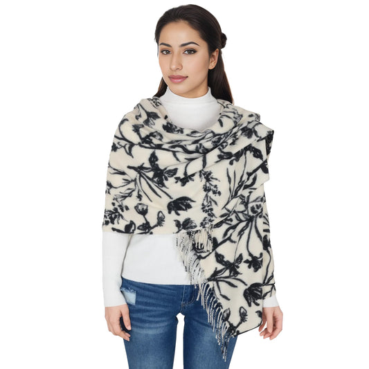Floral Print Winter Scarf Soft Cashmere Feel Fringe Shawl Wrap Scarves for Evening Dress