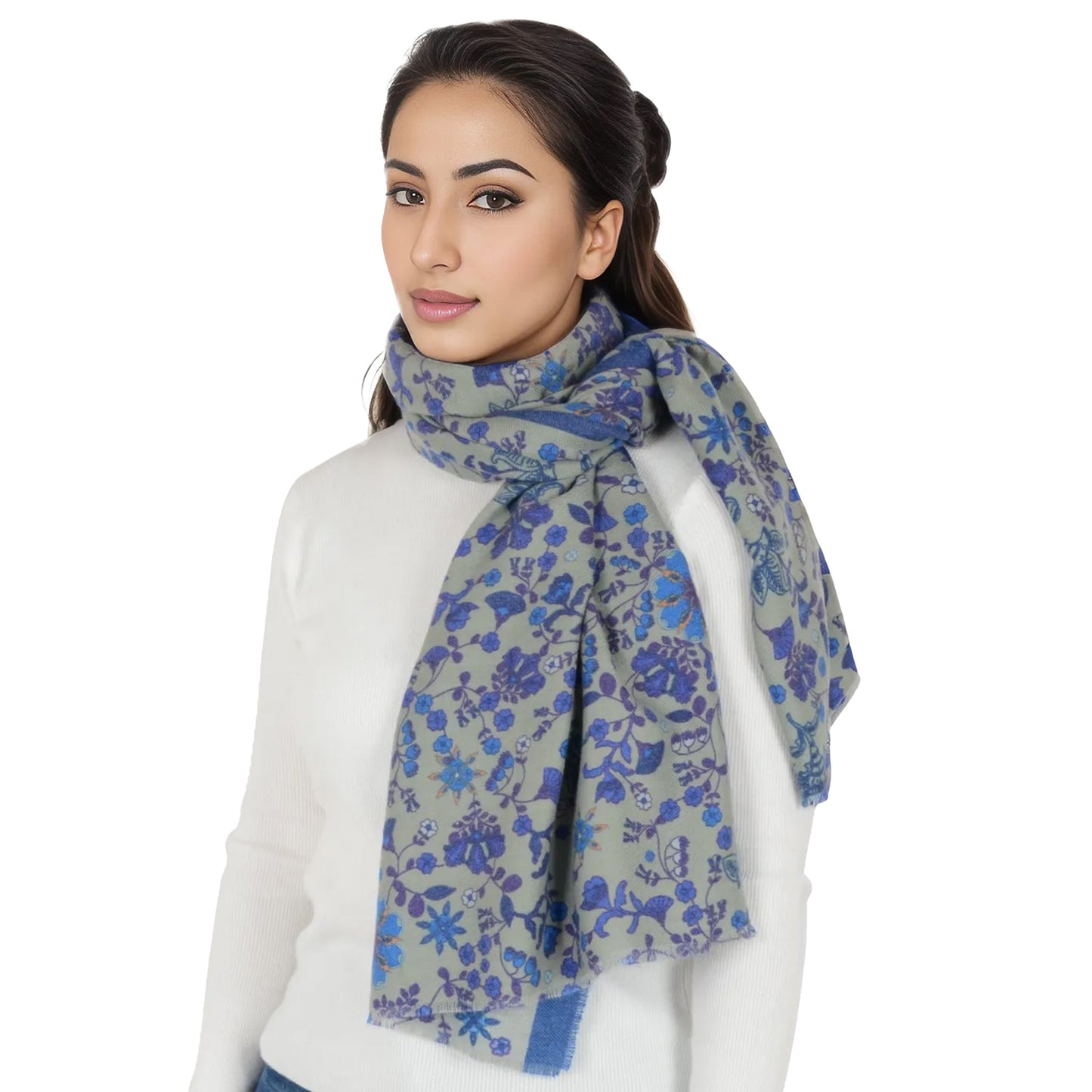 Floral Print Scarf Soft Cashmere Feel Shawl Wrap Winter Scarves for Women 74.8 x 25.6 inch