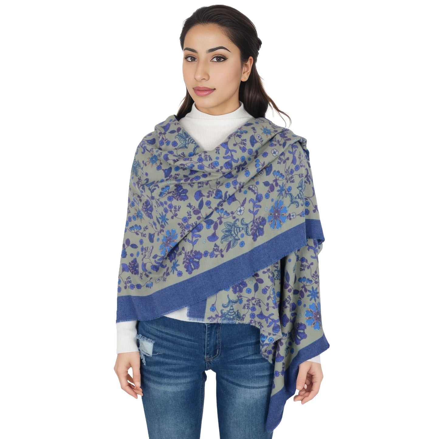 Floral Print Scarf Soft Cashmere Feel Shawl Wrap Winter Scarves for Women 74.8 x 25.6 inch