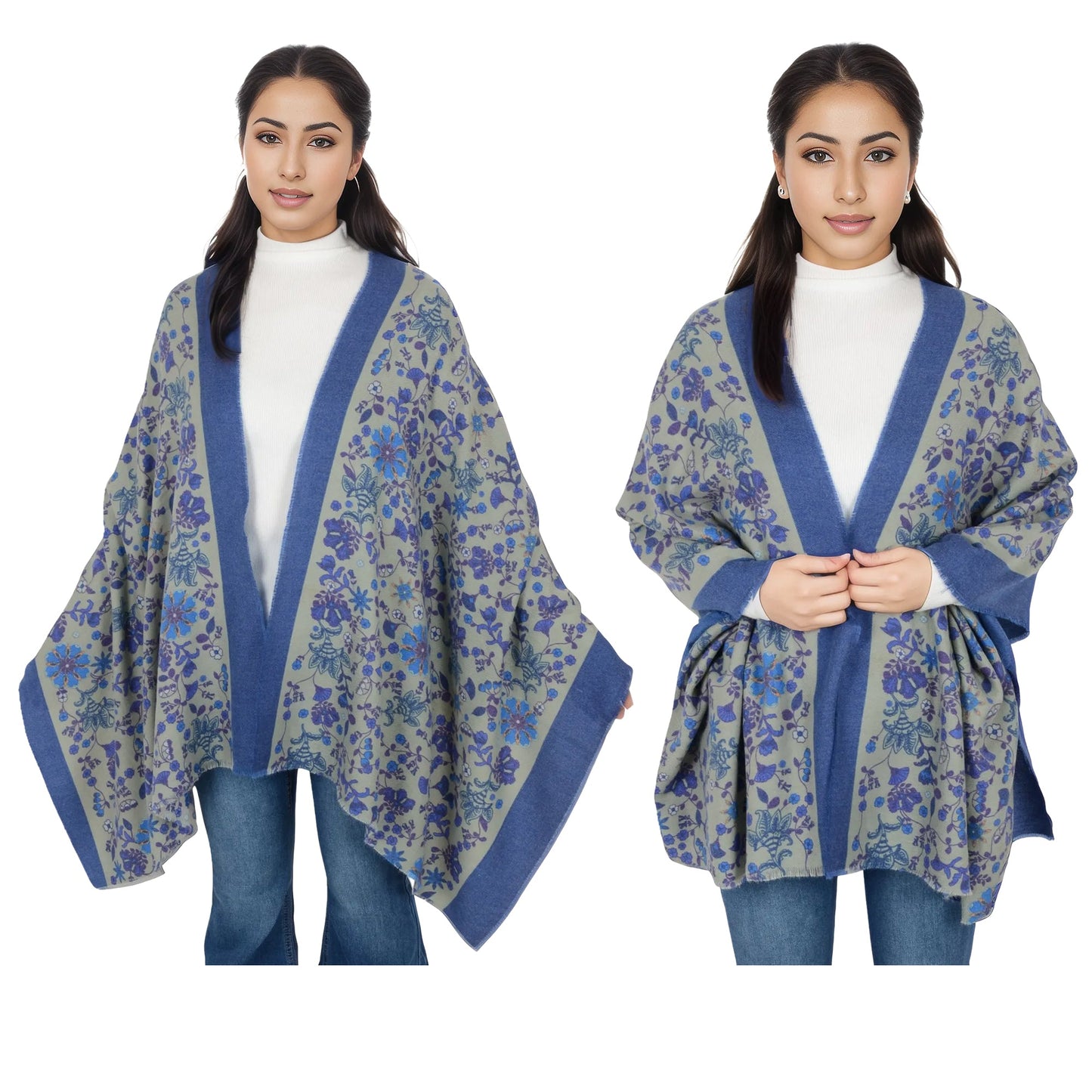 Floral Print Scarf Soft Cashmere Feel Shawl Wrap Winter Scarves for Women 74.8 x 25.6 inch