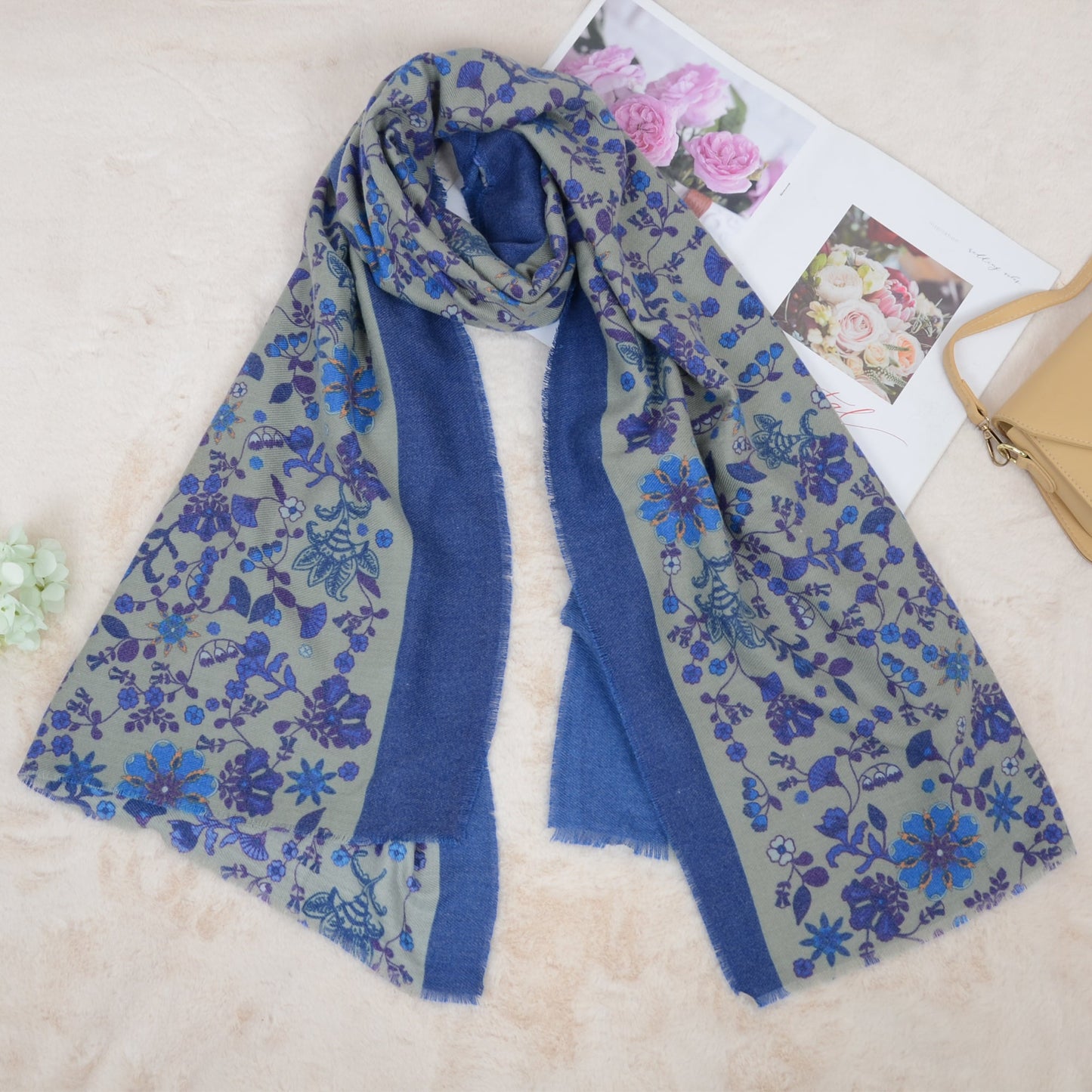 Floral Print Scarf Soft Cashmere Feel Shawl Wrap Winter Scarves for Women 74.8 x 25.6 inch
