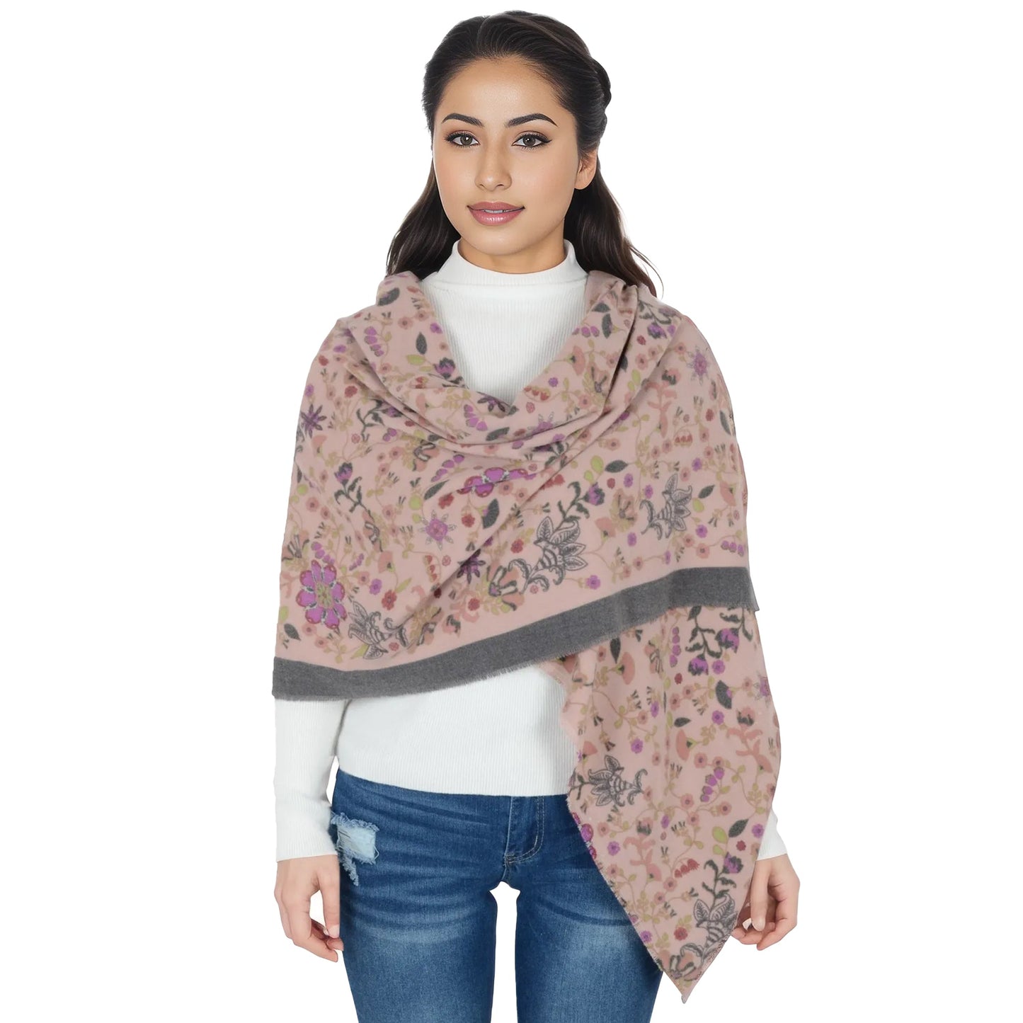 Floral Print Scarf Soft Cashmere Feel Shawl Wrap Winter Scarves for Women 74.8 x 25.6 inch