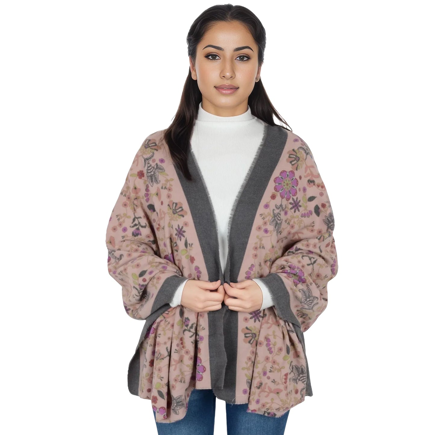 Floral Print Scarf Soft Cashmere Feel Shawl Wrap Winter Scarves for Women 74.8 x 25.6 inch