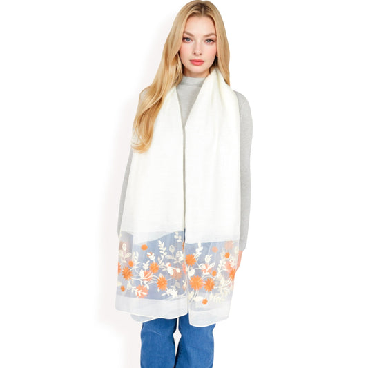 Elegant Floral Scarf with Lightweight Textured Fabric Overlay for Sophisticated Style