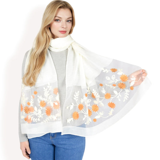 Elegant Floral Scarf with Lightweight Textured Fabric Overlay for Sophisticated Style